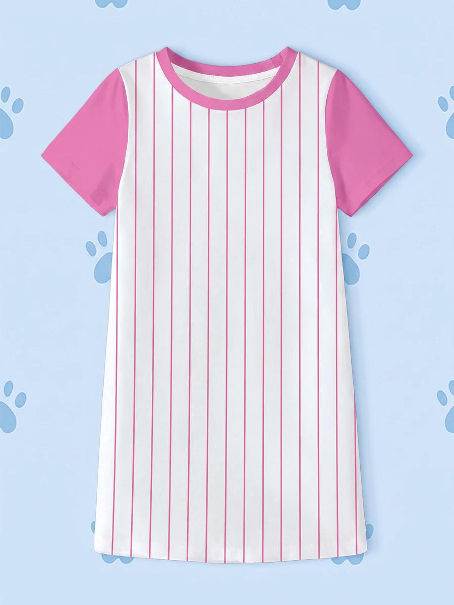 SHEIN | PAW Patrol Young Girl Cartoon Pattern Print Striped Short Sleeve Dress - White - View 1