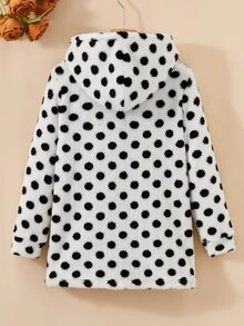 SHEIN 女童連帽加厚抓絨復古圓點中長款秋冬外套 - 黑與白 - 查看 2