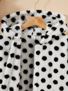 SHEIN 女童連帽加厚抓絨復古圓點中長款秋冬外套 - 黑與白 - 查看 4