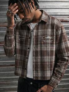 AXEPEAK Men's Plaid Letter Print Single-Breasted Casual Versatile Daily Travel Shirt - Multicolor - View 1