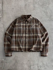 AXEPEAK Men's Plaid Letter Print Single-Breasted Casual Versatile Daily Travel Shirt - Multicolor - View 2