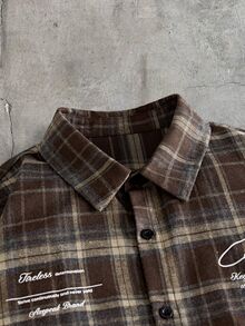 AXEPEAK Men's Plaid Letter Print Single-Breasted Casual Versatile Daily Travel Shirt - Multicolor - View 5