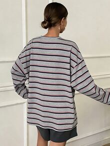 DAZY Solid Color Round Neck Loose Long Sleeve Long T-Shirt For Women School House Home Grey Autumn Casual - Grey - View 2