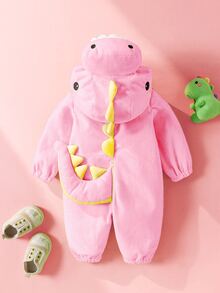 SHEIN Newborn Cute Funny Crystal Plush 3D Dinosaur Shaped Romper With Long Sleeve And Pants Fall Winter - Baby Pink - View 2