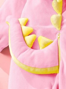 SHEIN Newborn Cute Funny Crystal Plush 3D Dinosaur Shaped Romper With Long Sleeve And Pants Fall Winter - Baby Pink - View 5