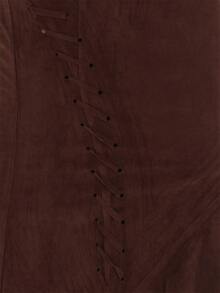 MUSEYN Brown Suede Lace Detail Maxi Skirt Fall Everyday Casual Timeless New Season - Dark Green - View 5