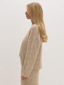 MUSEYN Beige Knit Sweater Cosy Versatile Everyday Casual Fall - Khaki - View 3