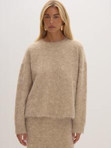 MUSEYN Beige Knit Sweater Cosy Versatile Everyday Casual Fall - Khaki - View 2