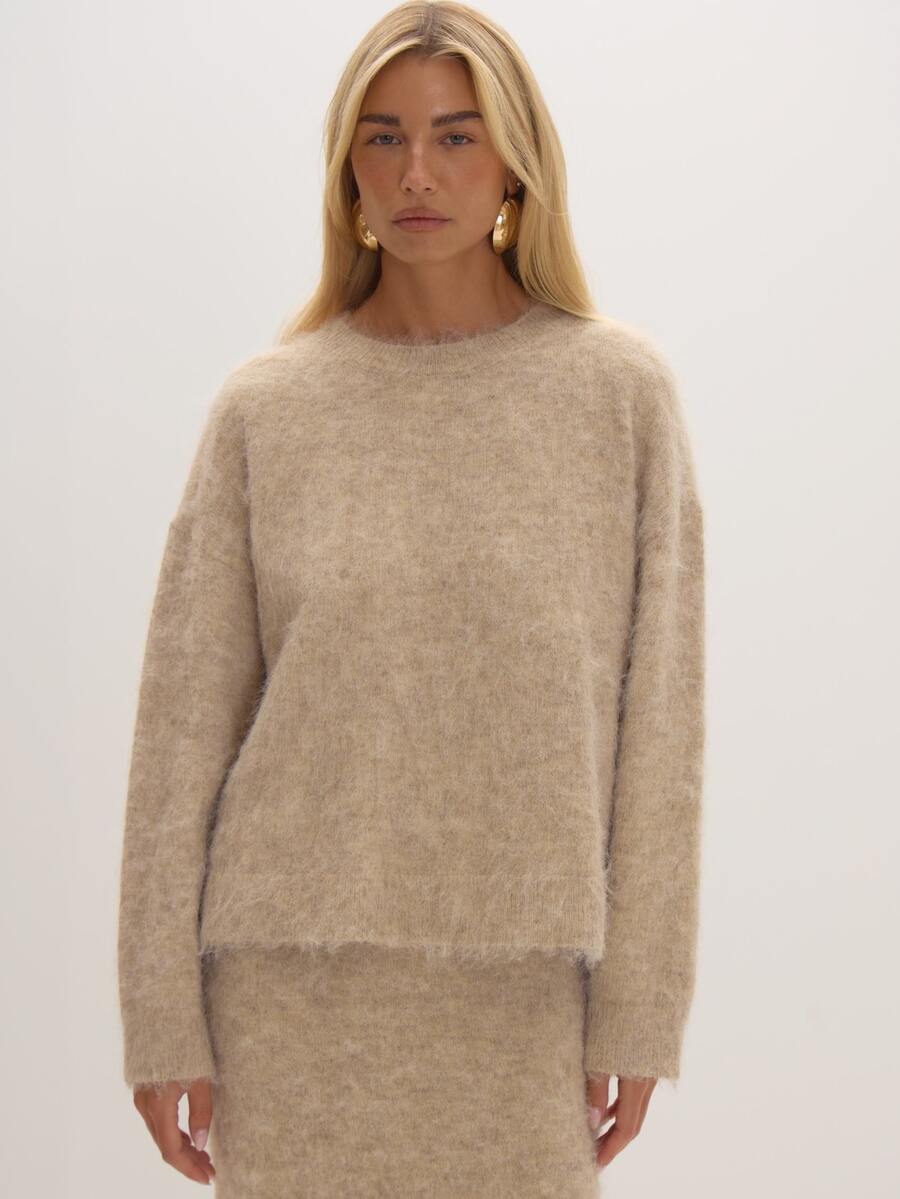 MUSEYN Beige Knit Sweater Cosy Versatile Everyday Casual Fall - Khaki - View 1