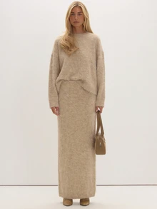 MUSEYN Beige Knit Sweater Cosy Versatile Everyday Casual Fall - Khaki - View 1