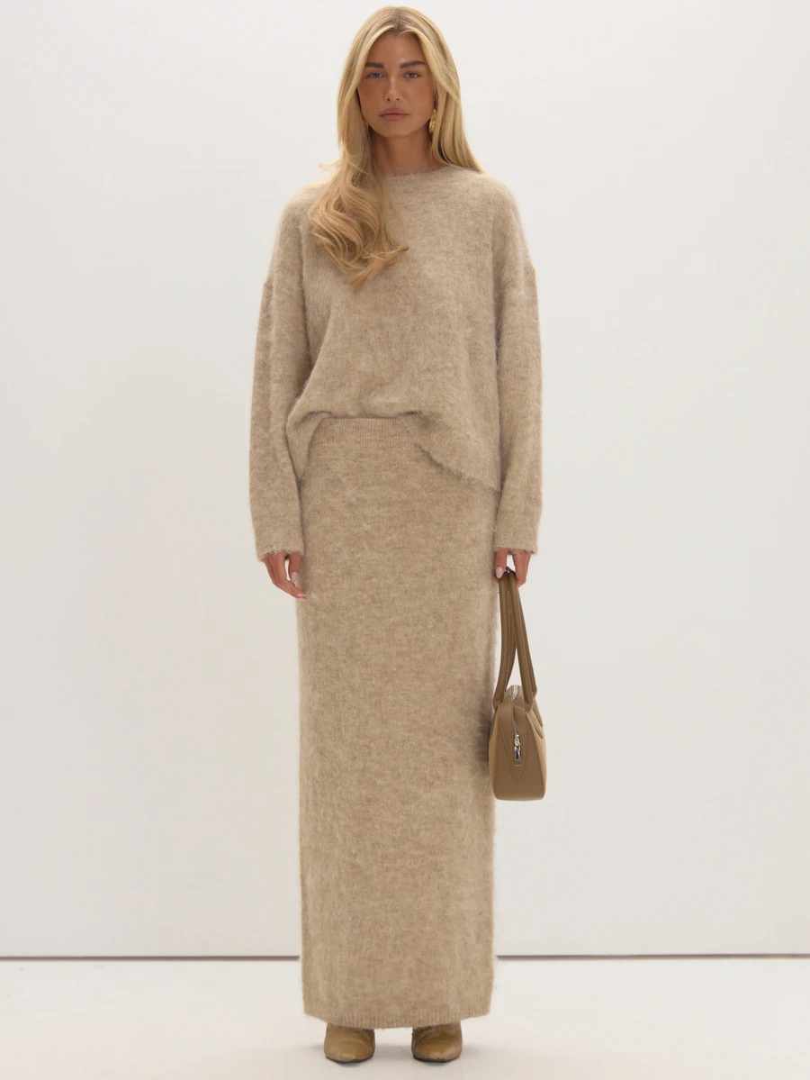 MUSEYN Beige Knit Sweater Cosy Versatile Everyday Casual Fall - Khaki - View 1