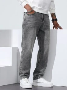 QuarKem Men's Loose Fit Straight Leg Casual Pockets Jeans, Versatile - Light Grey - View 3