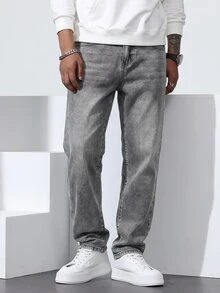 QuarKem Men's Loose Fit Straight Leg Casual Pockets Jeans, Versatile - Light Grey - View 5