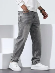 QuarKem Men's Loose Fit Straight Leg Casual Pockets Jeans, Versatile - Light Grey - View 6