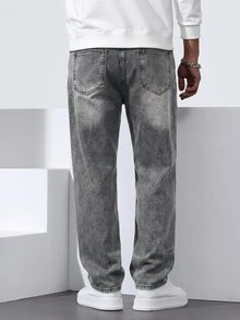 QuarKem Men's Loose Fit Straight Leg Casual Pockets Jeans, Versatile - Light Grey - View 2
