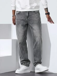 QuarKem Men's Loose Fit Straight Leg Casual Pockets Jeans, Versatile - Light Grey - View 4