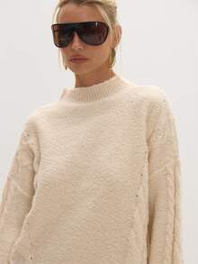 MUSEYN Cream Knit Shaggy Cuff Oversized Sweater Cosy Versatile Everyday Casual Fall - Apricot - View 5
