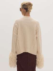 MUSEYN Cream Knit Shaggy Cuff Oversized Sweater Cosy Versatile Everyday Casual Fall - Apricot - View 4