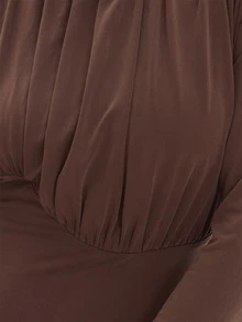 MUSEYN Chocolate Brown Shoulder Padded Fitted Waist Ruched Midaxi Dress - Coffee Brown - View 8