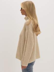 MUSEYN Cream Chunky Knit High Neck Sweater Cosy Versatile Everyday Casual Fall - Cream - View 3