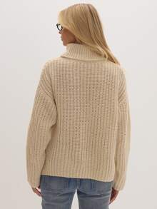 MUSEYN Cream Chunky Knit High Neck Sweater Cosy Versatile Everyday Casual Fall - Cream - View 4