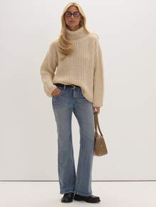 MUSEYN Cream Chunky Knit High Neck Sweater Cosy Versatile Everyday Casual Fall - Cream - View 1