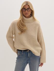 MUSEYN Cream Chunky Knit High Neck Sweater Cosy Versatile Everyday Casual Fall - Cream - View 2