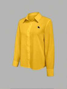 EMERY ROSE Women's Casual Preppy Knight Pattern Long Sleeve Button-Up Shirt Casual Autumn For University For Women Teachers' Day Office Business Black And Yellow - Yellow - View 6