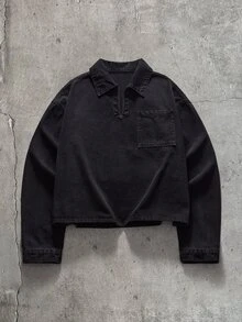 AXEPEAK Atasan Lengan Panjang Pria Warna Hitam Pudar - Hitam - View 6