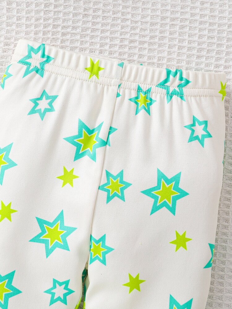 SHEIN Baby Boy 3D Dinosaur Glow In Dark UV Light Activated Pattern Long Sleeve Rashguard Top And Leggings 2 Pieces Pajama Set - Apricot - View 5