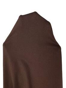 Aloruh Early Autumn Deep V-Neck Back To School Mid-Sleeve Fitted T-Shirt - Coffee Brown - View 8