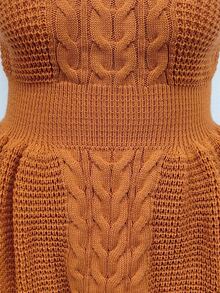 Elenzga Plus Size Women's Autumn/Winter Knit Vest Dress With Ruffle Hem And Umbrella Dress, Solid Color - Brown - View 4