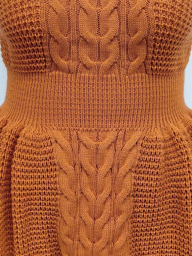 Elenzga Plus Size Women's Autumn/Winter Knit Vest Dress With Ruffle Hem And Umbrella Dress, Solid Color - Brown - View 3