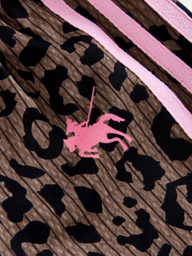 SHEIN Young Girls Young Girl Kids Leopard Print Pink Ribbon Loose Sweatpants Casual Versatile Daily Comfortable Soft - Brown - View 3
