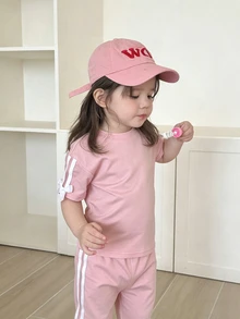 Souflis Souflis 2件套女婴0-3岁休闲百搭街头风粉色T恤和裤子套装 - 粉色 - 查看 5