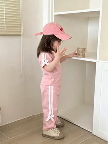 Souflis Souflis 2件套女婴0-3岁休闲百搭街头风粉色T恤和裤子套装 - 粉色 - 查看 6