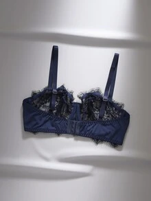EmpressEnvy 精緻法式蕾絲性感優雅大尺碼內衣 有鋼圈款與無鋼圈款 - 藏蓝色 - 查看 8