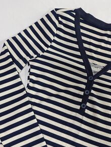 IslaSuriya Striped Contrast Lace V-Neck Long Sleeve Top - Multicolor - View 3
