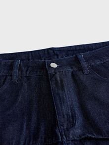 AXEPEAK Men's Gourd Buckle Decor Washed Vintage Long Pants - Blue - View 5