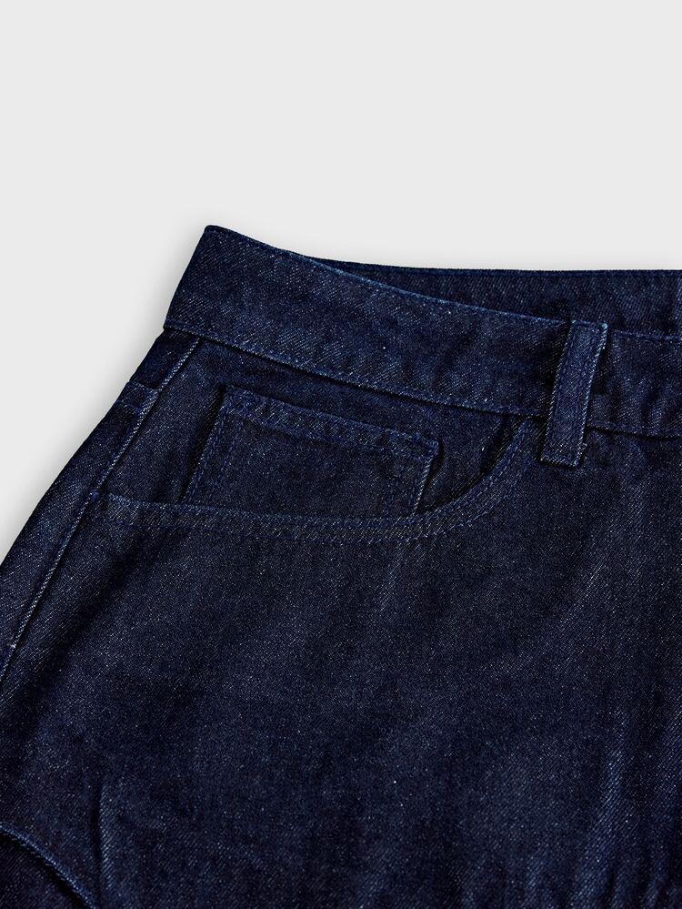 AXEPEAK Men's Gourd Buckle Decor Washed Vintage Long Pants - Blue - View 6