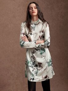 Zovinel Women's Fashion Vacation Floral Print Long Sleeve Dress - Multicolor - View 11