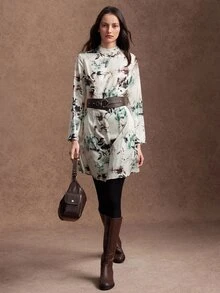 Zovinel Women's Fashion Vacation Floral Print Long Sleeve Dress - Multicolor - View 7