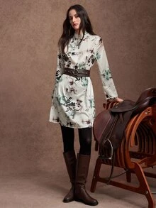 Zovinel Women's Fashion Vacation Floral Print Long Sleeve Dress - Multicolor - View 9