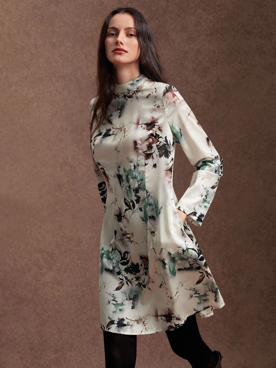 Zovinel Women's Fashion Vacation Floral Print Long Sleeve Dress - Multicolor - View 1