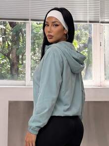 Muchica Women's Solid Color Hooded Sports Jacket - Army Green - View 5