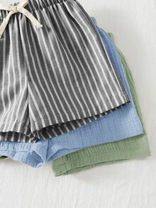 Cozy Pixies 3件套男童弹力腰短裤，带装饰丝带，舒适百搭 - 彩色 - 查看 4