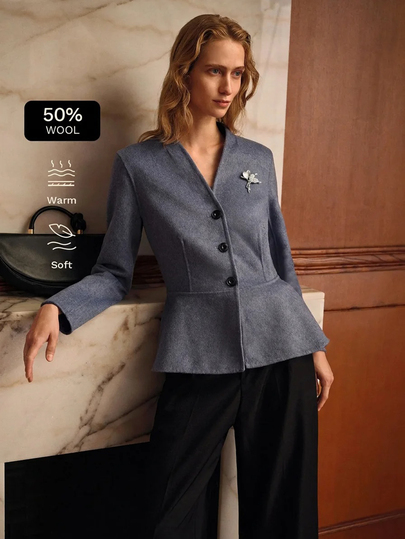 MOTF PREMIUM V-NECK SINGLE BREASTED RUFFLE HEM OVERCOAT
