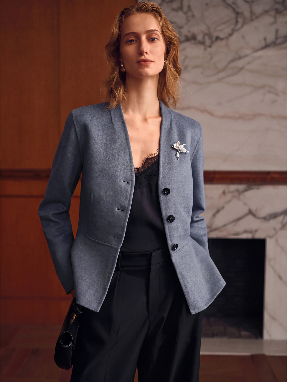 MOTF V-NECK SINGLE BREASTED RUFFLE HEM OVERCOAT