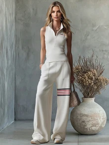 Trelyra Women's Front Zip Tank Top And Long Pants 2 Pieces Set - Multicolor - View 3