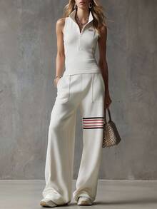 Trelyra Women's Front Zip Tank Top And Long Pants 2 Pieces Set - Multicolor - View 1